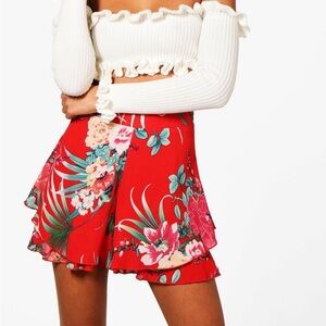 Boohoo Red Floral Skirt